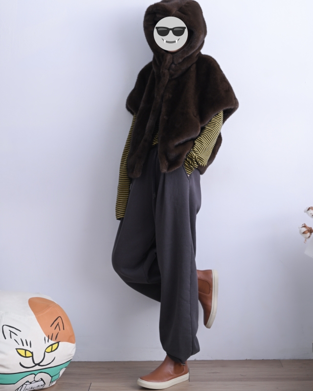 韓 連帽毛毛短袖外套 2色 size