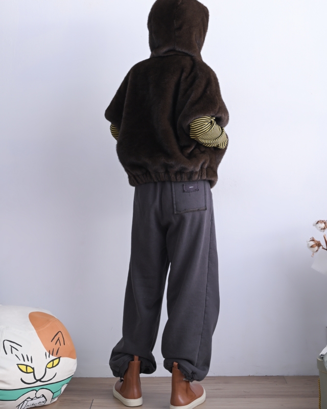 韓 連帽毛毛短袖外套 2色 size