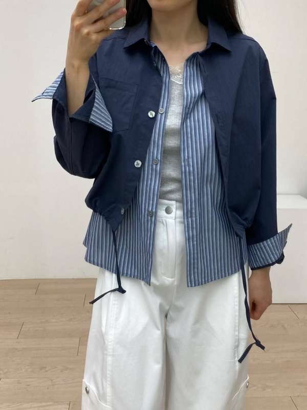 韓 假兩件式接條文外套 2色