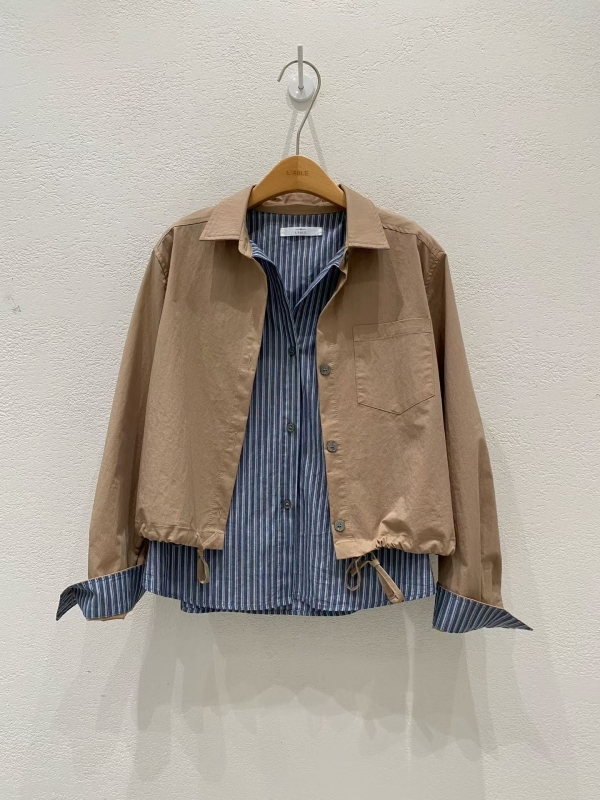 韓 假兩件式接條文外套 2色