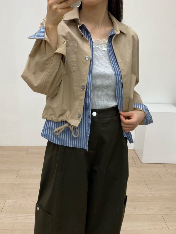 韓 假兩件式接條文外套 2色