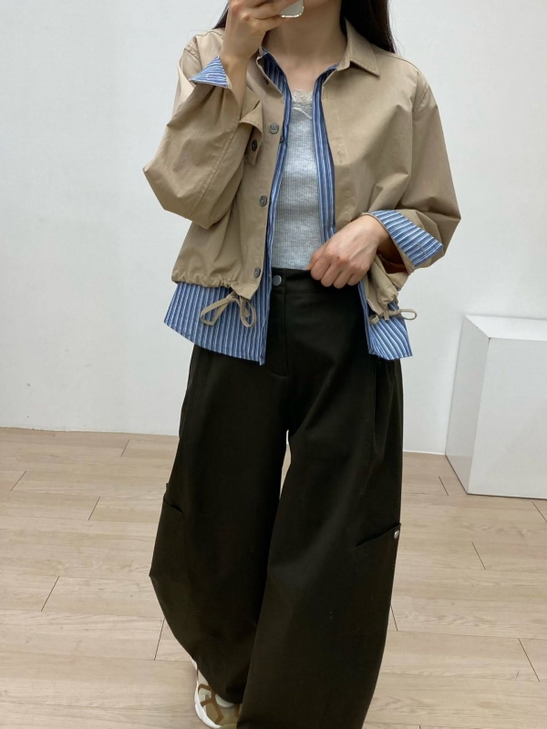 韓 假兩件式接條文外套 2色