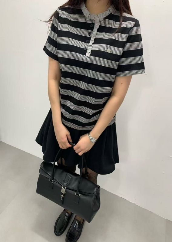 韓 小荷葉領條紋上衣 4色 size