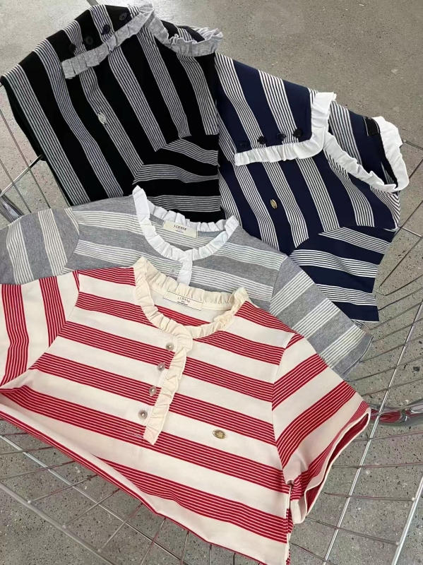 韓 小荷葉領條紋上衣 4色 size