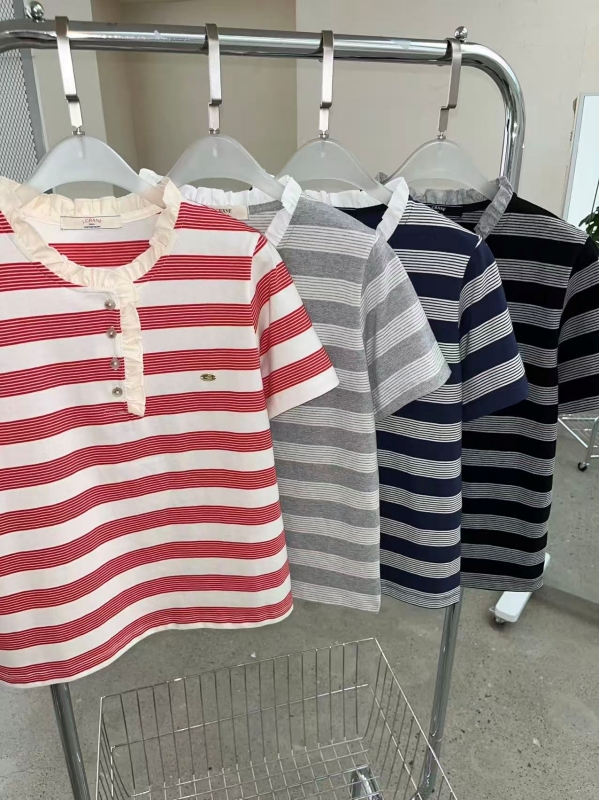 韓 小荷葉領條紋上衣 4色 size