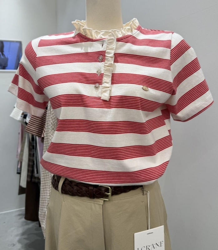 韓 小荷葉領條紋上衣 4色 size