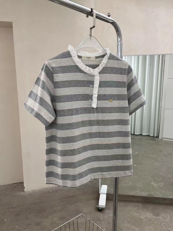 韓 小荷葉領條紋上衣 4色 size