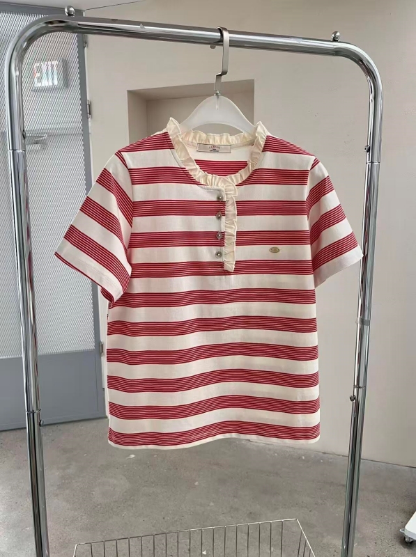 韓 小荷葉領條紋上衣 4色 size