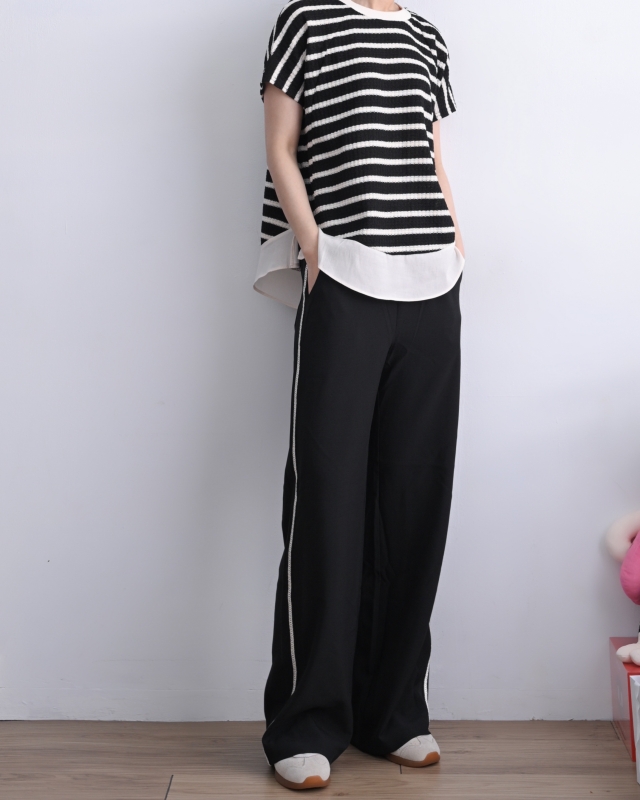 韓 下接布條文上衣 size