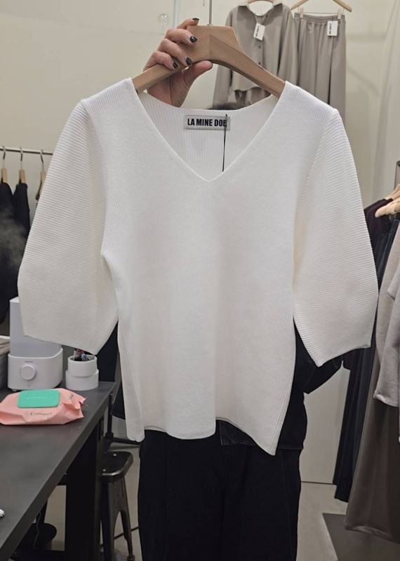 韓 V領弧袖上衣 2色