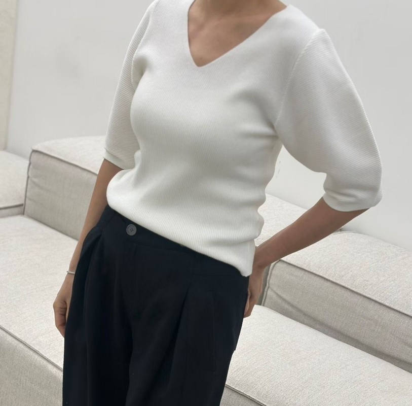 韓 V領弧袖上衣 2色