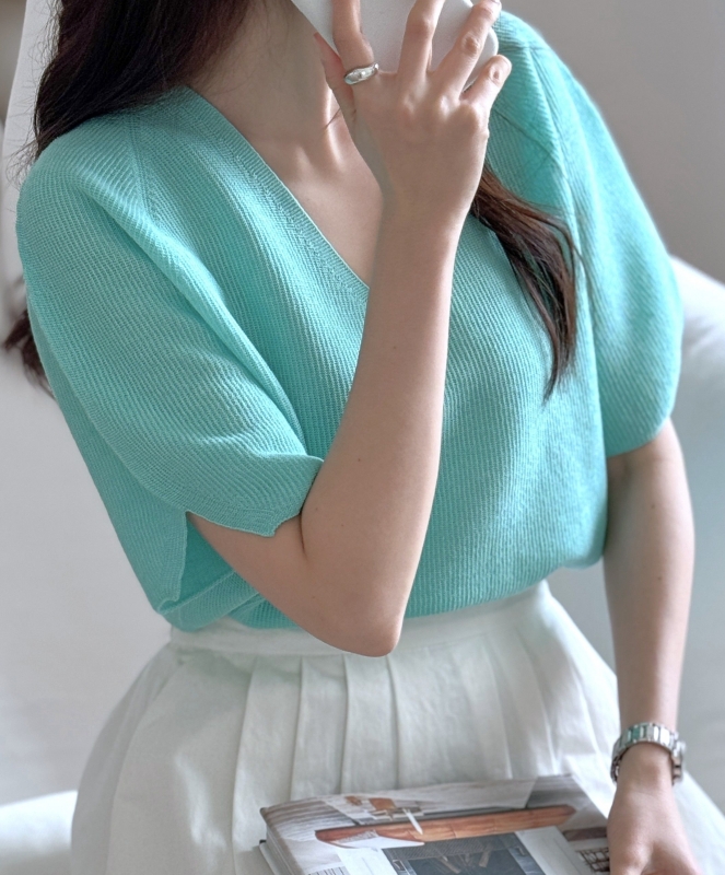 韓 V領針織上衣 4色