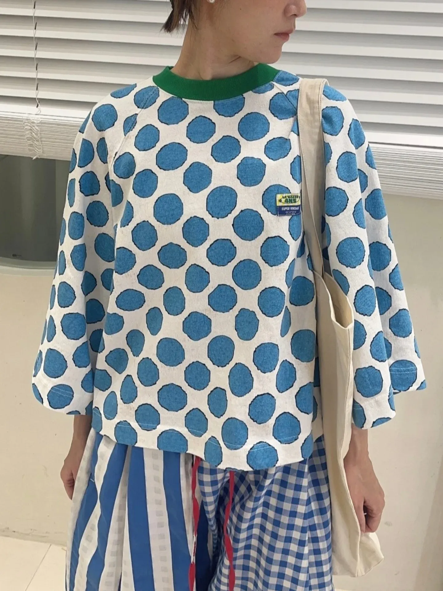 韓 領配色點點上衣 3色