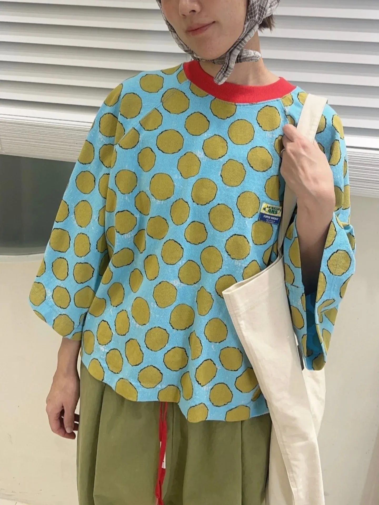 韓 領配色點點上衣 3色