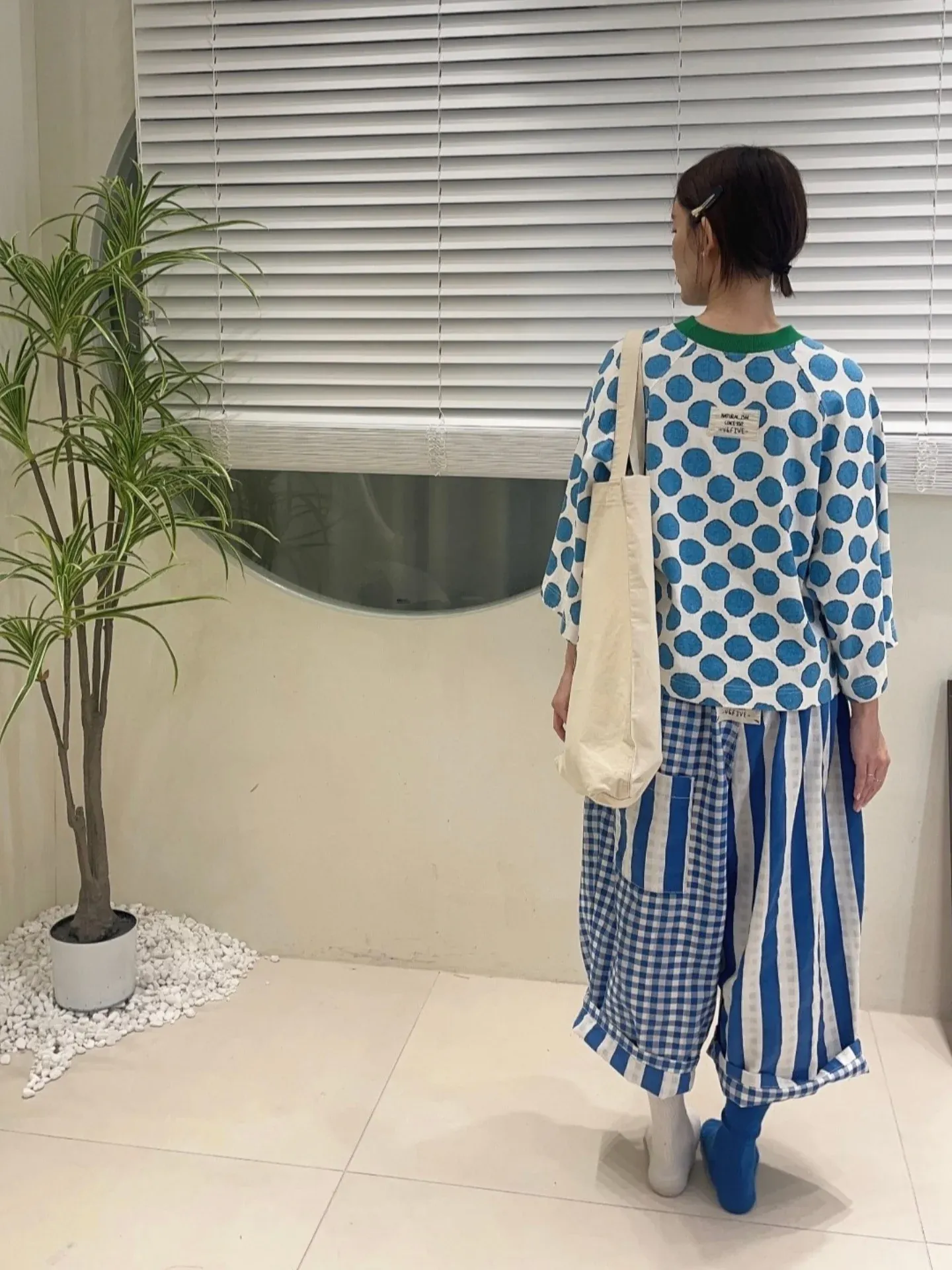 韓 領配色點點上衣 3色