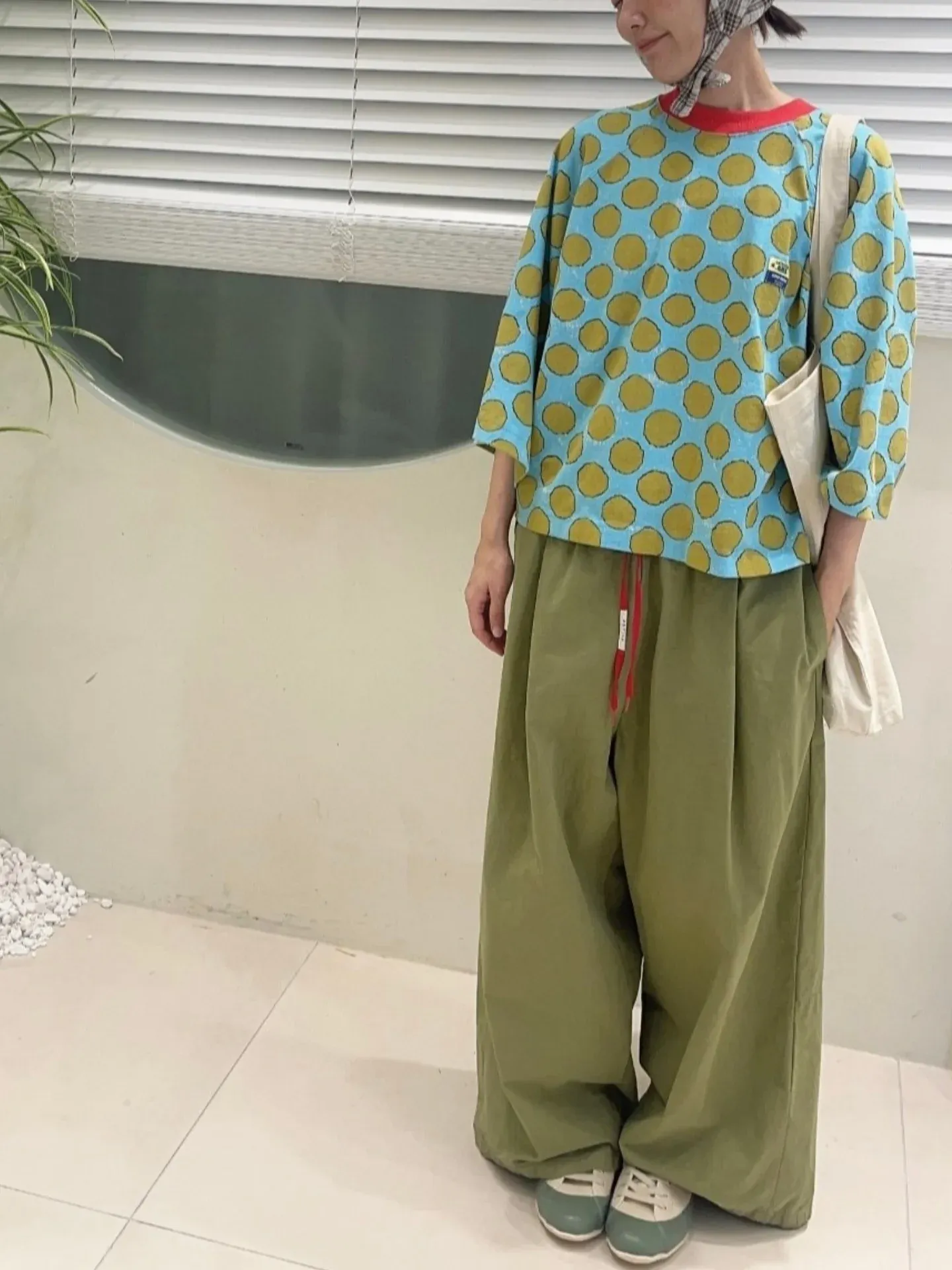 韓 領配色點點上衣 3色