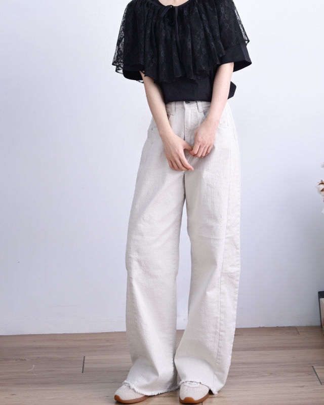 韓 素色上衣+蕾絲披肩 3色  size