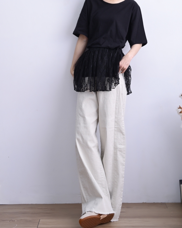 韓 素色上衣+蕾絲披肩 3色  size