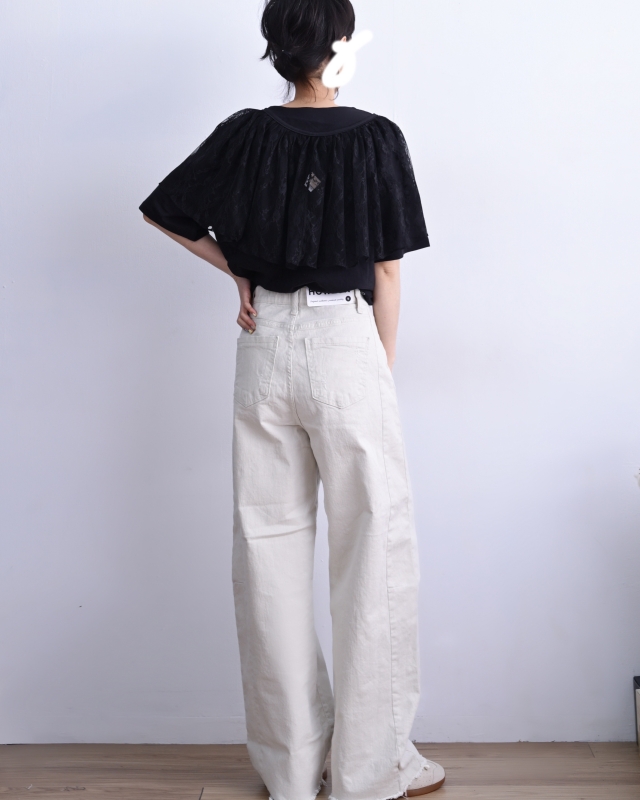 韓 素色上衣+蕾絲披肩 3色  size