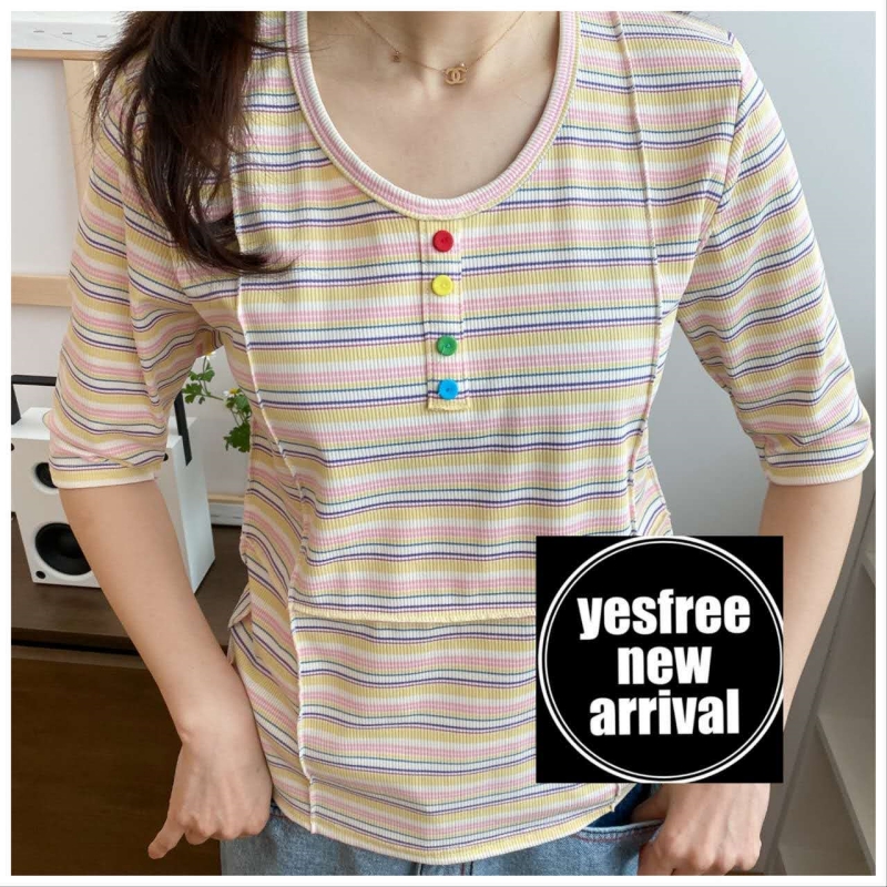 韓 彩釦U領上衣 4色 size