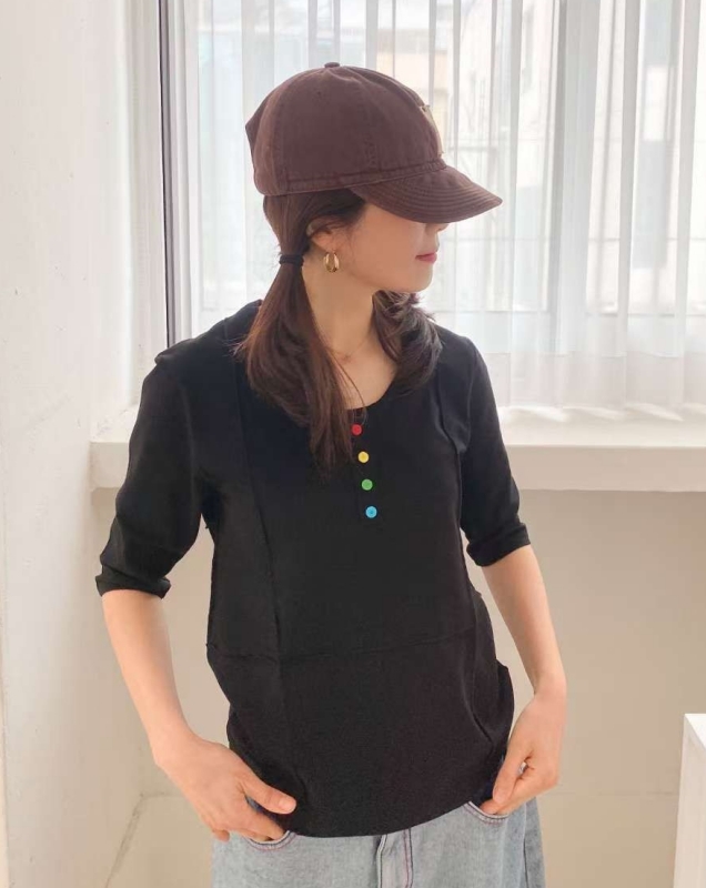 韓 彩釦U領上衣 4色 size