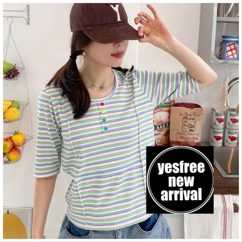 韓 彩釦U領上衣 4色 size