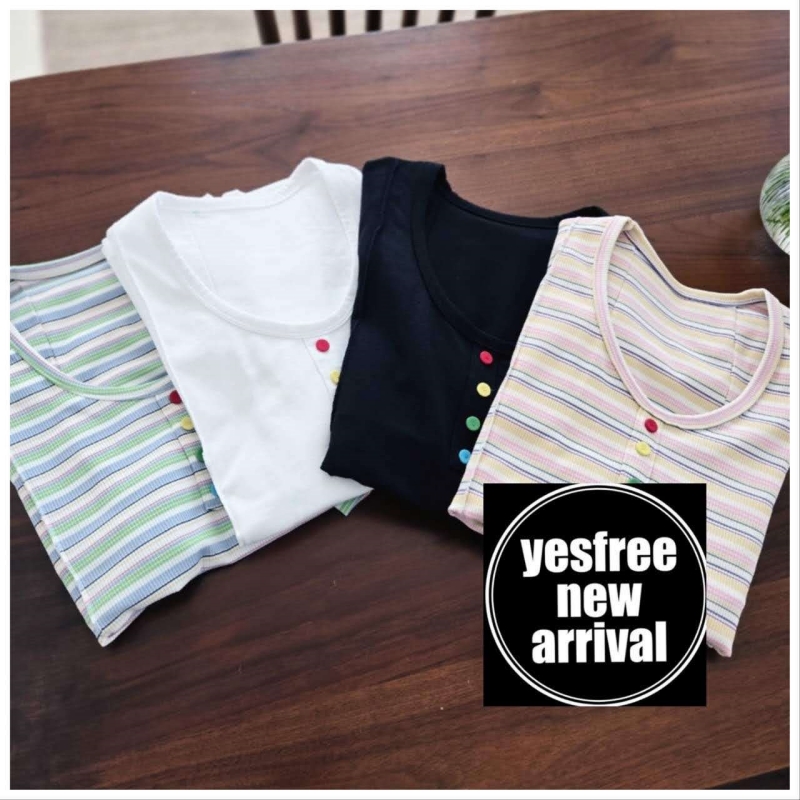 韓 彩釦U領上衣 4色 size