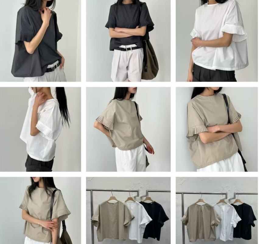 韓 袖百摺上衣 3色