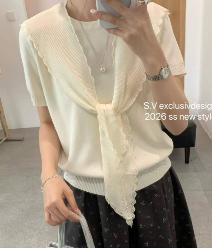 韓 方形披肩+短袖上衣 3色 size