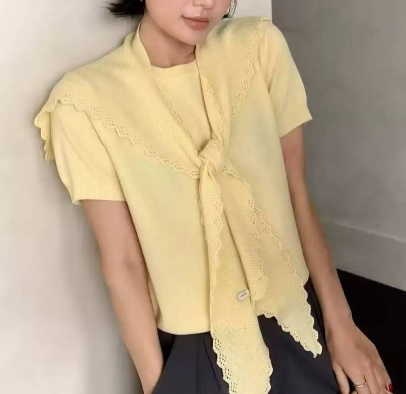 韓 方形披肩+短袖上衣 3色 size