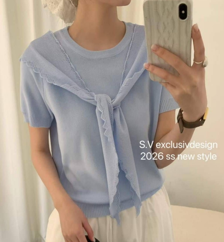 韓 方形披肩+短袖上衣 3色 size