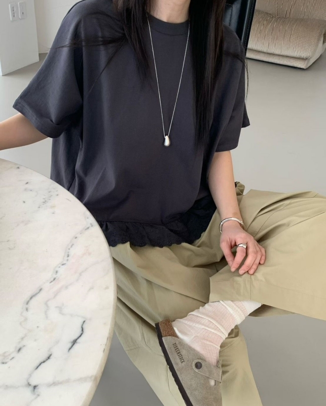 韓 下織花素上衣 3色