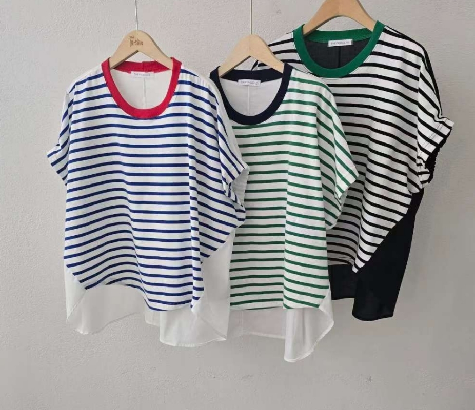 韓 背拼布條文上衣 3色 size