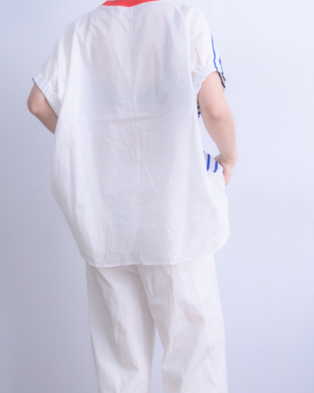 韓 背拼布條文上衣 3色 size