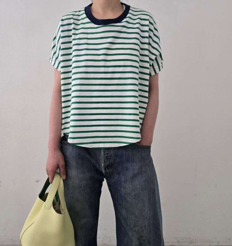 韓 背拼布條文上衣 3色 size