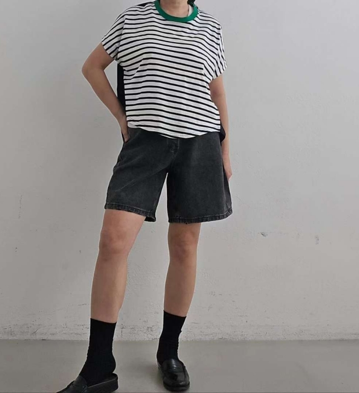 韓 背拼布條文上衣 3色 size