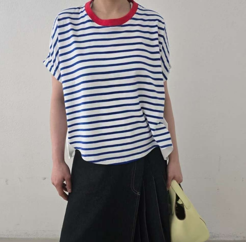 韓 背拼布條文上衣 3色 size