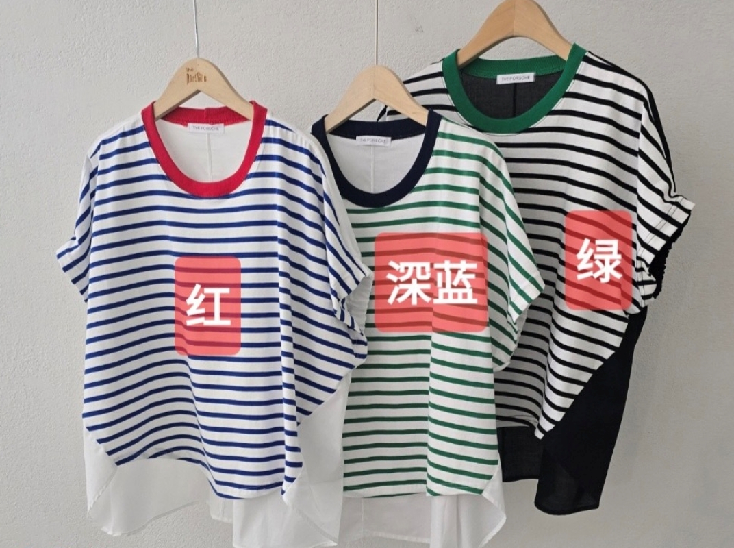 韓 背拼布條文上衣 3色 size