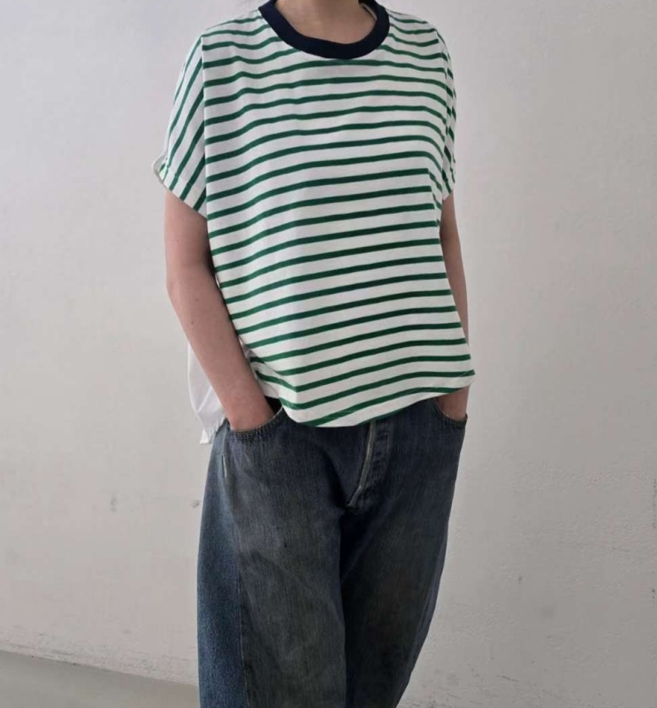 韓 背拼布條文上衣 3色 size