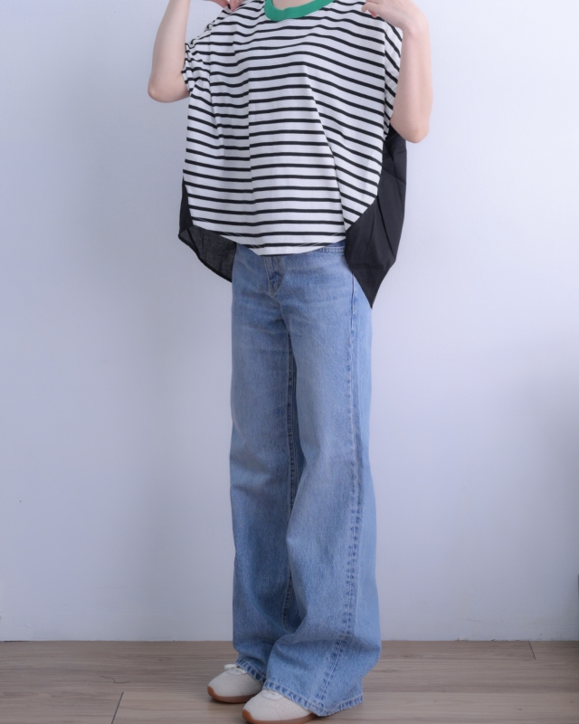 韓 背拼布條文上衣 3色 size