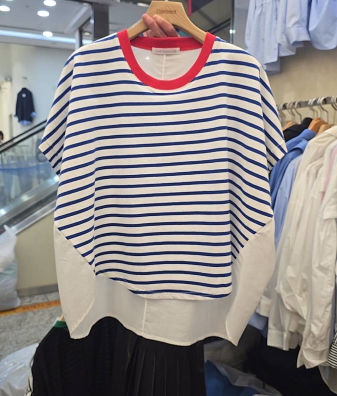 韓 背拼布條文上衣 3色 size