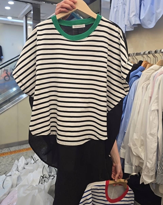 韓 背拼布條文上衣 3色 size