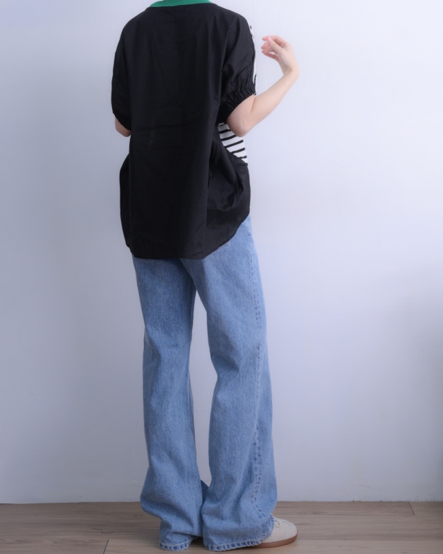 韓 背拼布條文上衣 3色 size