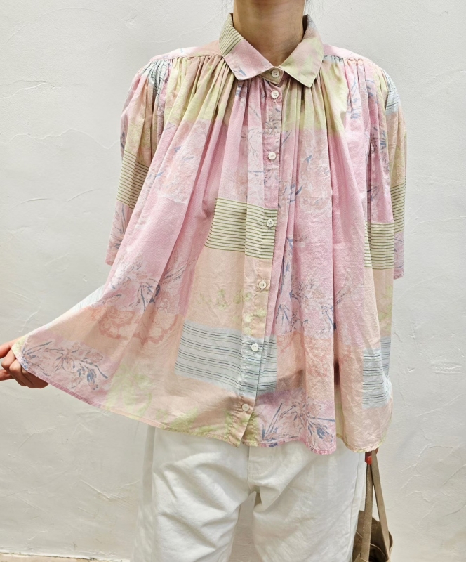 韓 印花拚細條襯衫 2色