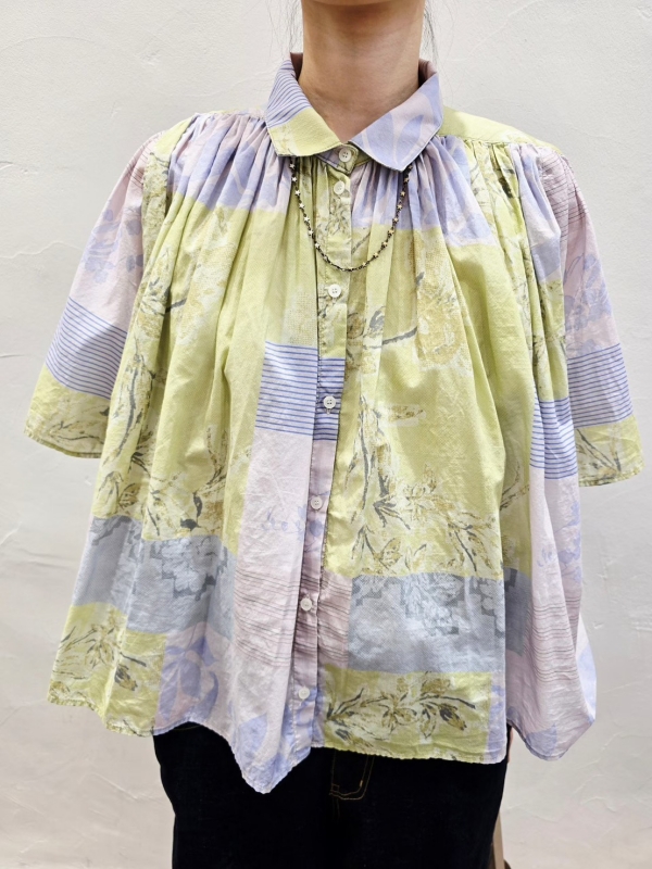 韓 印花拚細條襯衫 2色