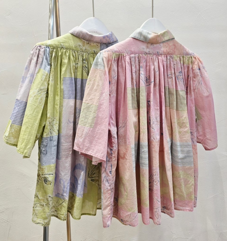 韓 印花拚細條襯衫 2色