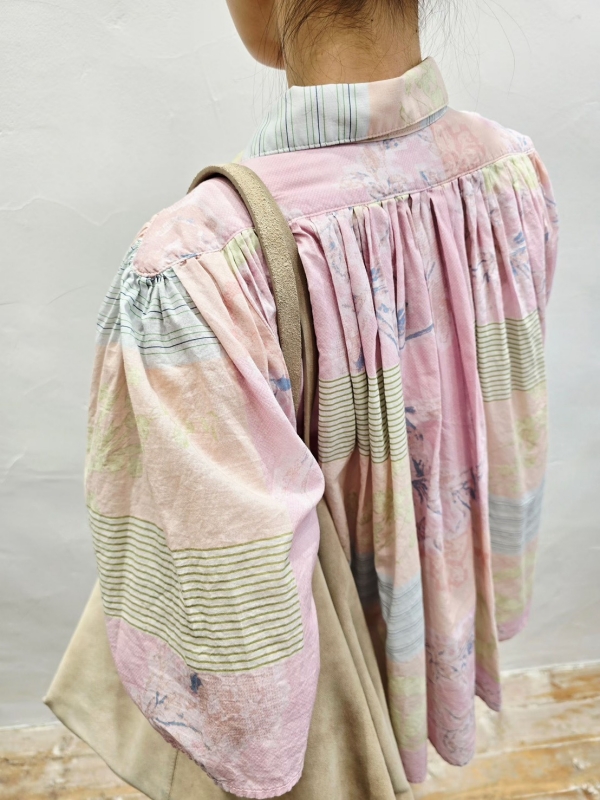 韓 印花拚細條襯衫 2色