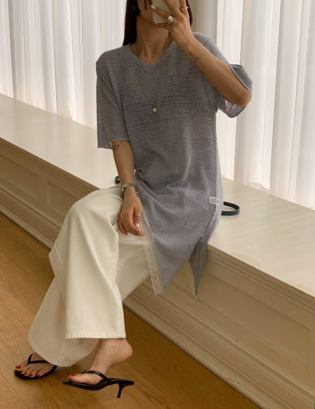 韓 斜邊蕾絲上衣 4色