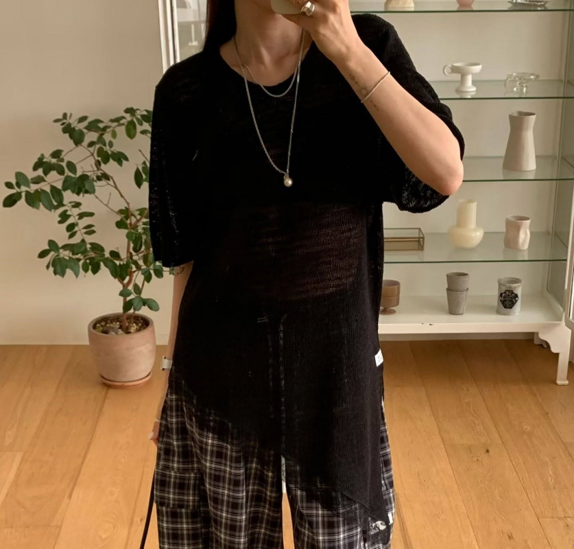 韓 斜邊蕾絲上衣 4色