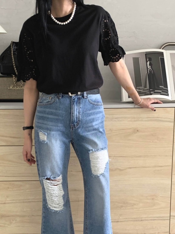 韓 袖織花上衣 2色